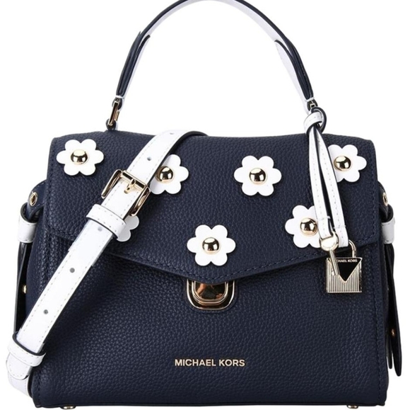 Michael Kors Handbags - Authentic Michael Kors Bristol Floral Appliqué Satchel/Crossbody Bag -Navy Blue